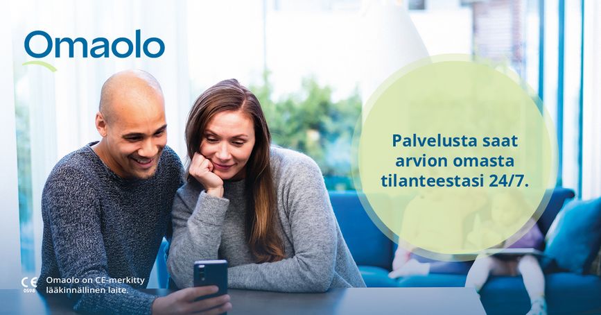 Omaolo: Palvelusta saat arvion omasta tilanteestasi 24/7. Siirry Omaolon verkkosivuille.